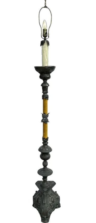 French Baroque Revival Silvered Brass Candlestick Floor Lamp (1 of 4)