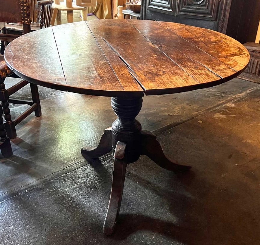 English Oak Plank Round Pedestal Tripod Table (1 of 3)