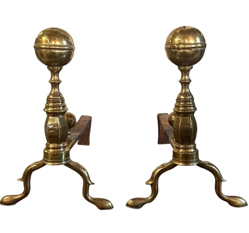 Pair of American Federal Brass and Iron Fireplace Andirons (1 of 5)