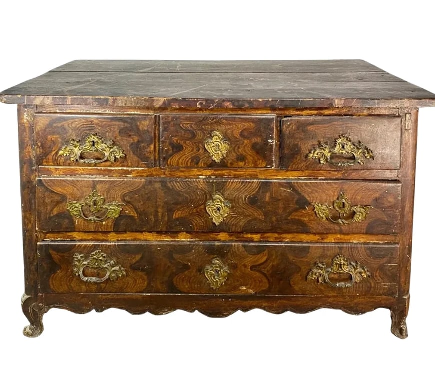 French Louis XV Period Original Grain Painted Oak Commode (1 of 6)