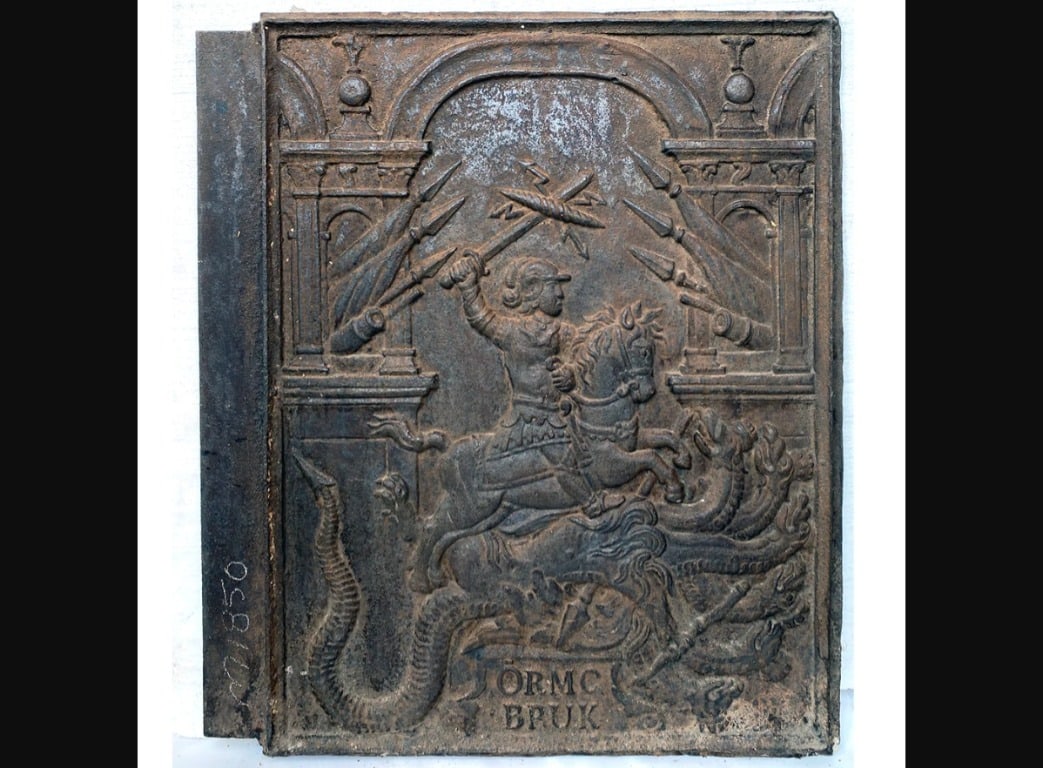 Swedish Ormo Bruk Cast Iron Stove Plate 17th century (1 of 3)