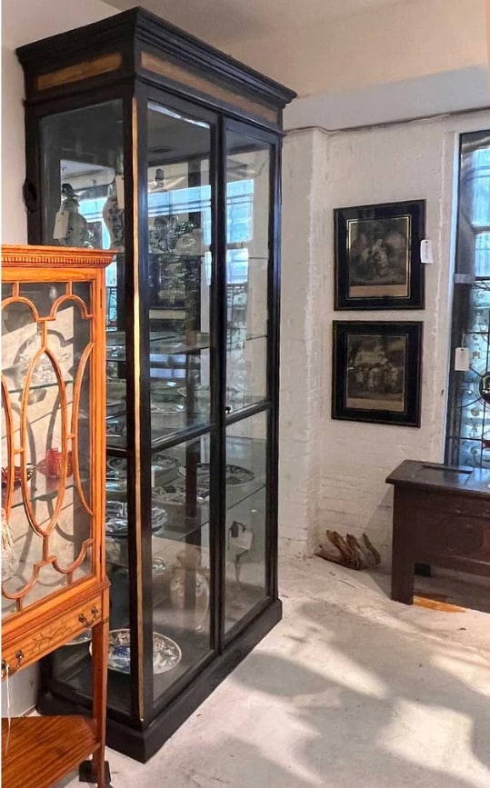 Large Anglo Indian Teak Mirror Beveled Glass 53-inch Palace Display Cabinet (1 of 5)