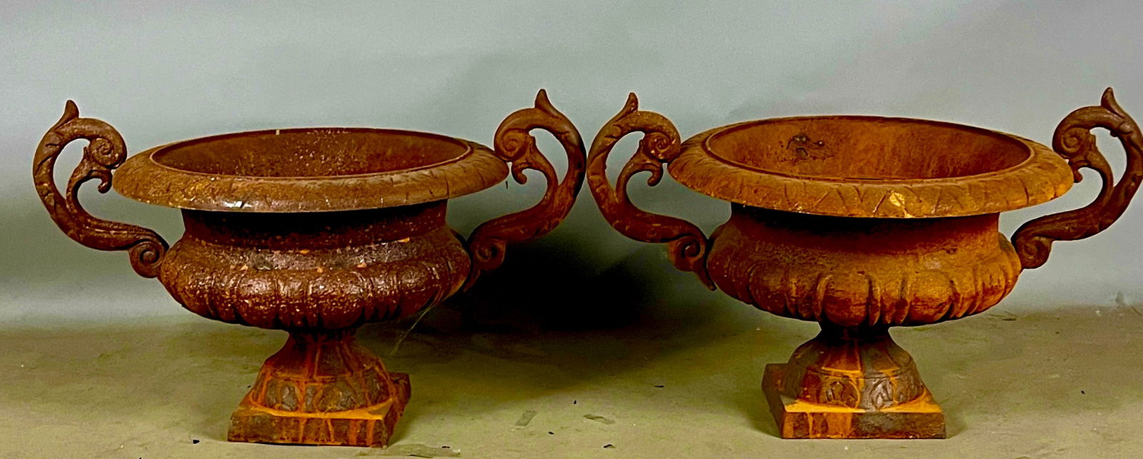 Pair of French Cast Iron Vintage Garden Urns (1 of 1)