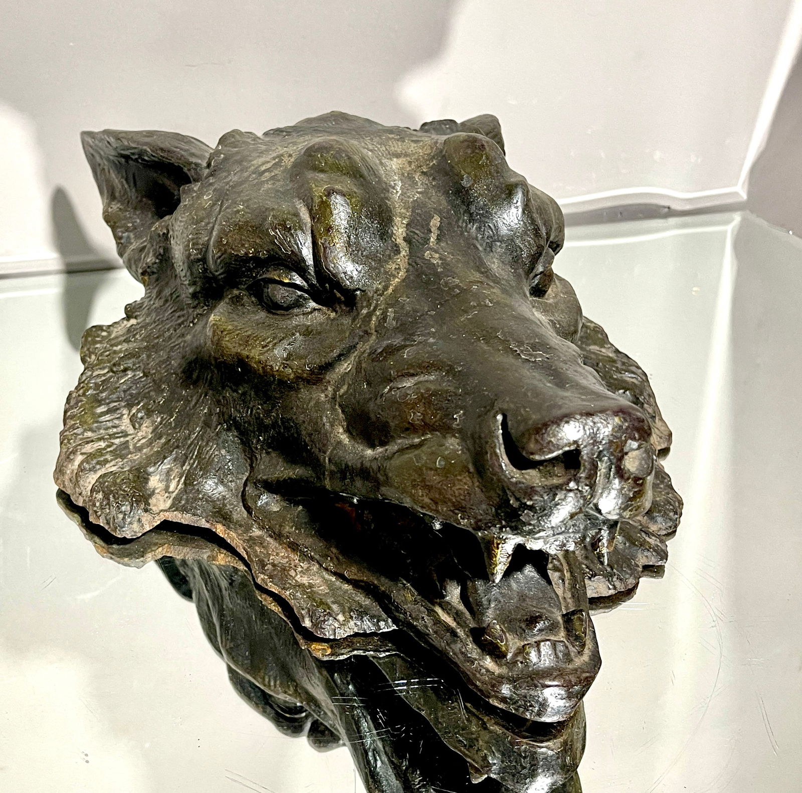Rare 19th Century Cast Iron Wolf Head (1 of 3)