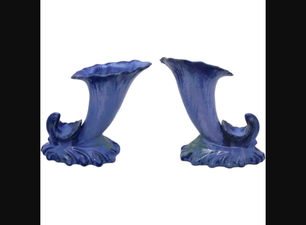 Pair of American Fulper Pottery Blue Flambe Vases (1 of 10)