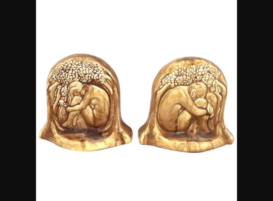 Pair Vintage American Calco Pottery Adam and Eve Bookends (1 of 10)