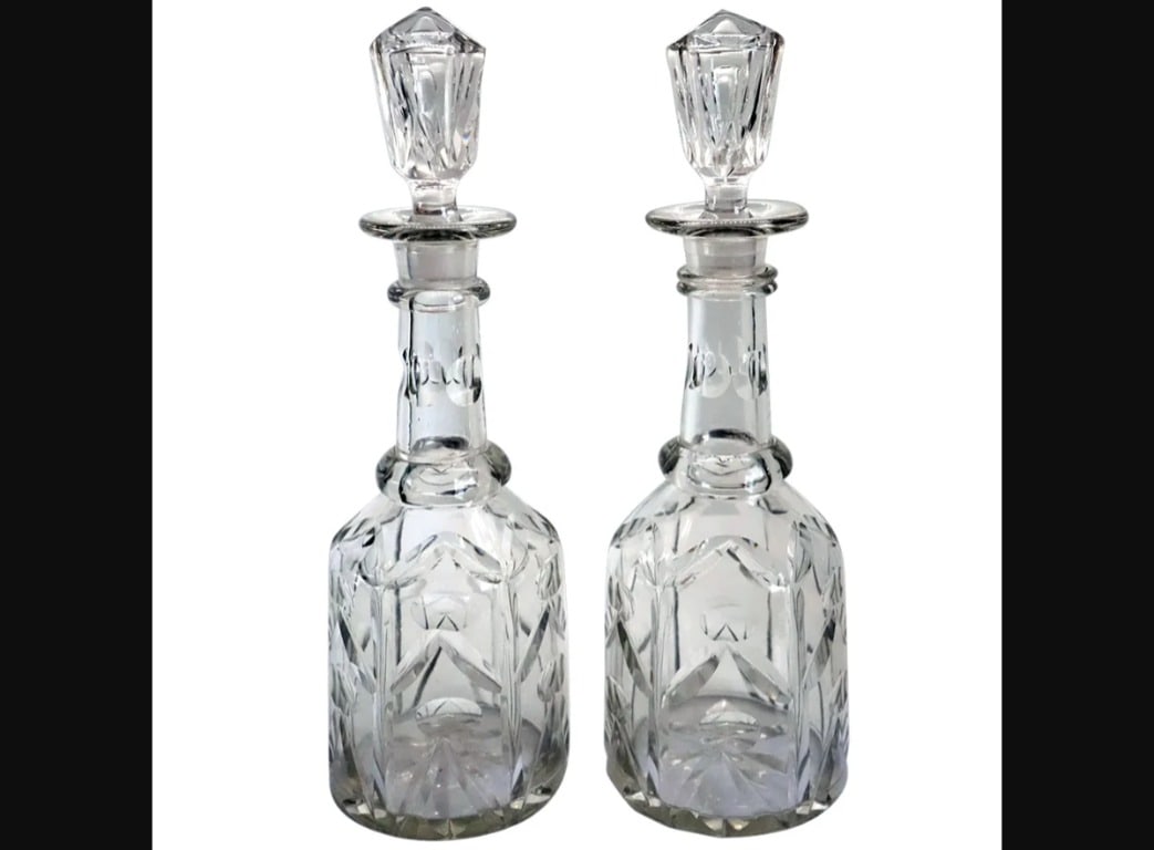 Pair English Victorian 1860s Cut Glass Decanters (1 of 6)