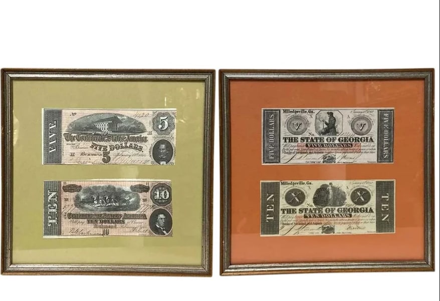 Two Framed American Civil War Era Confederate Currency Bills (1 of 5)