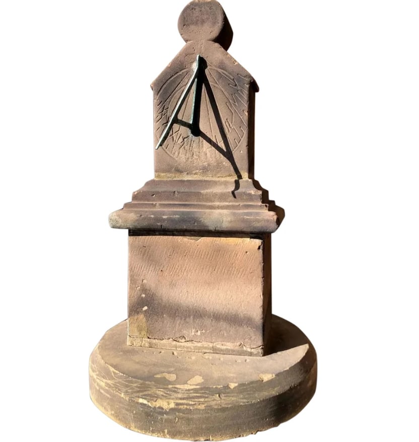 Rare Scottish Yorkstone and Bronze Vertical Garden Sundial Pedestal (1 of 6)