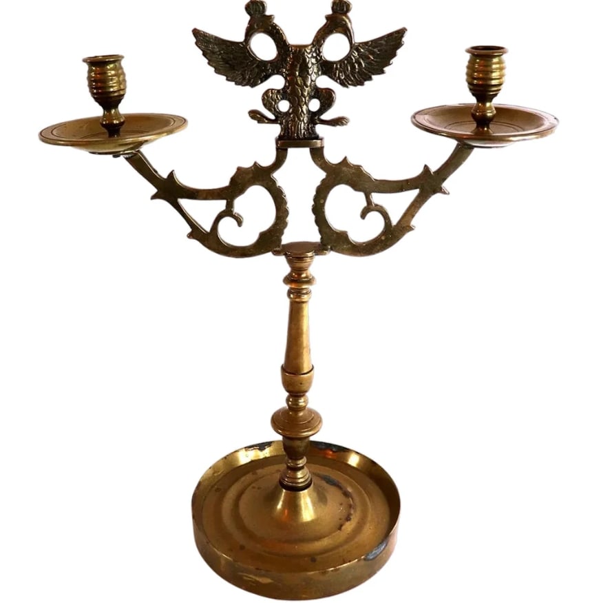 Large Austro-Hungarian Empire Brass Eagle Two-Light Candelabrum (1 of 5)