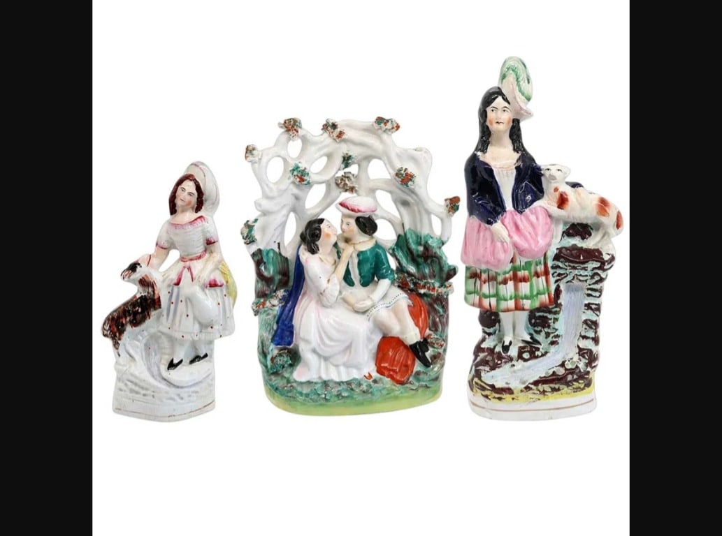 Two English Victorian Staffordshire Pottery Flatback Figural Groups 19th century (1 of 14)