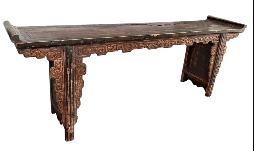 Long Chinese Qing Lacquered Elm Altar Console Table (1 of 5)