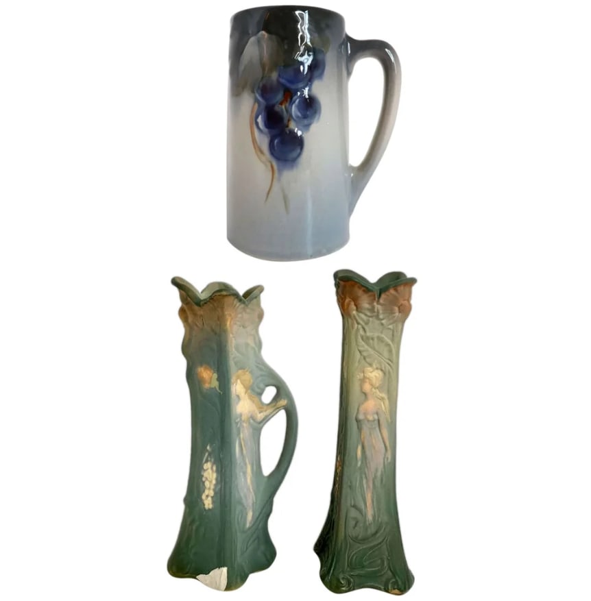 American Weller Pottery Etna Mug and Frederick Rhead L'Art Nouveau Vases (3 pieces) (1 of 4)