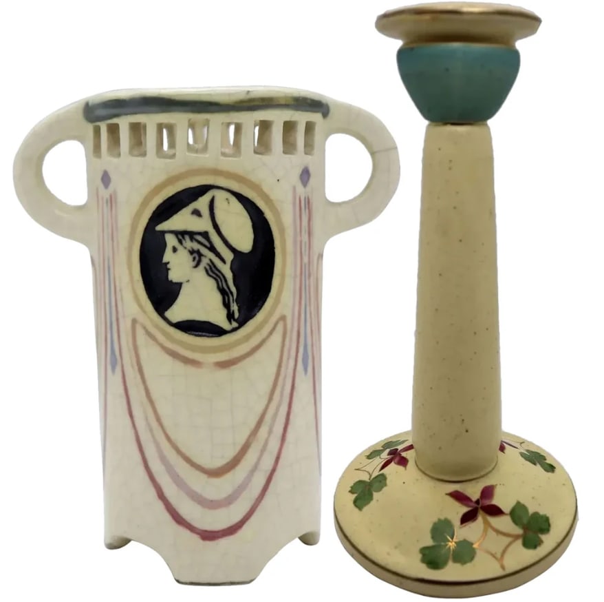 Scarce American Weller Pottery Vase and Roseville Candlestick (2) (1 of 7)