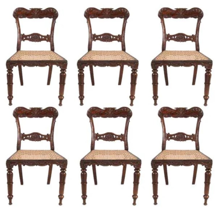 Set Six Anglo Indian Late Regency Rosewood Caned Dining Side Chairs 1860s (1 of 5)