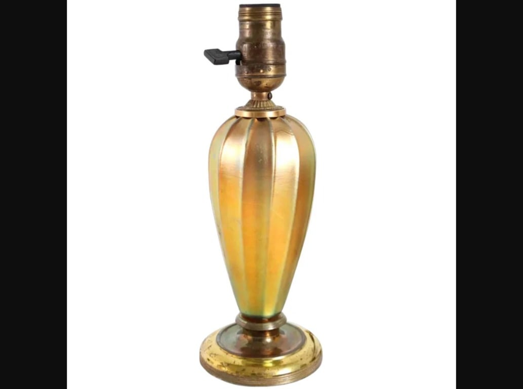 American Steuben Aurene Gold Glass Ribbed Baluster One-Light Table Lamp (1 of 4)