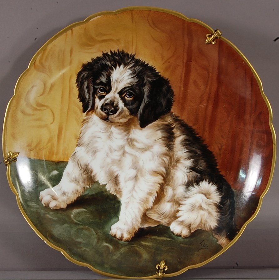 Limoges Portrait plate of a dog