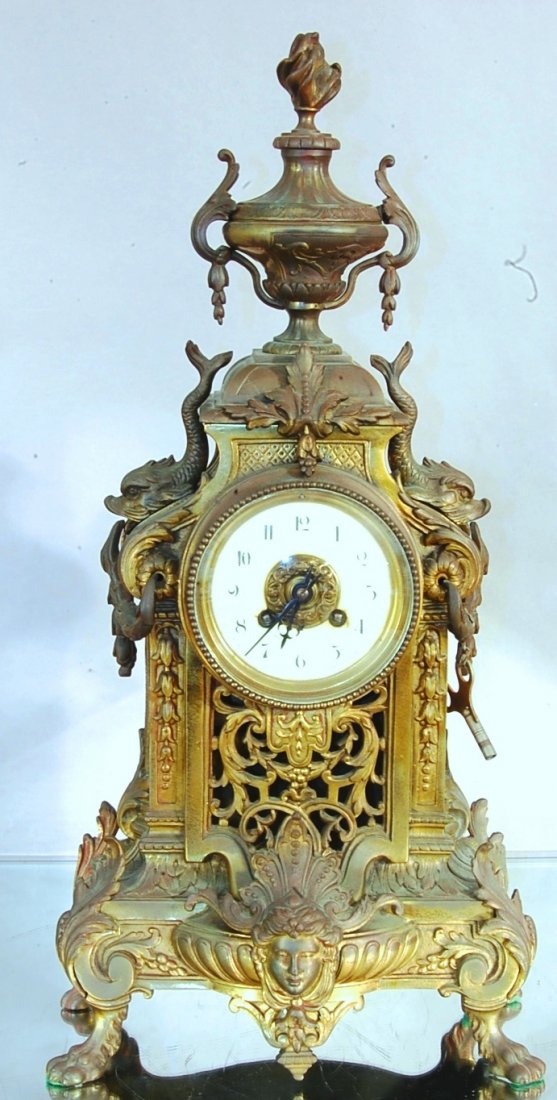French Louis style bronze mantel clock