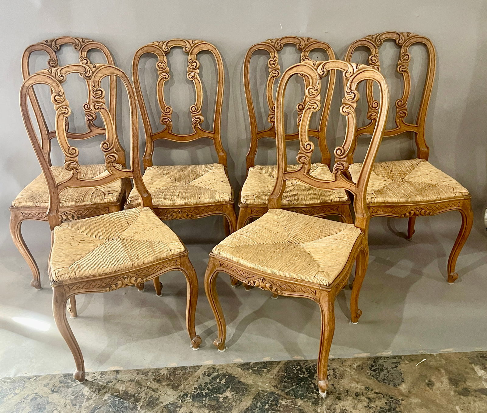 Set of Six French Oak Dining Room Chairs (1 of 2)
