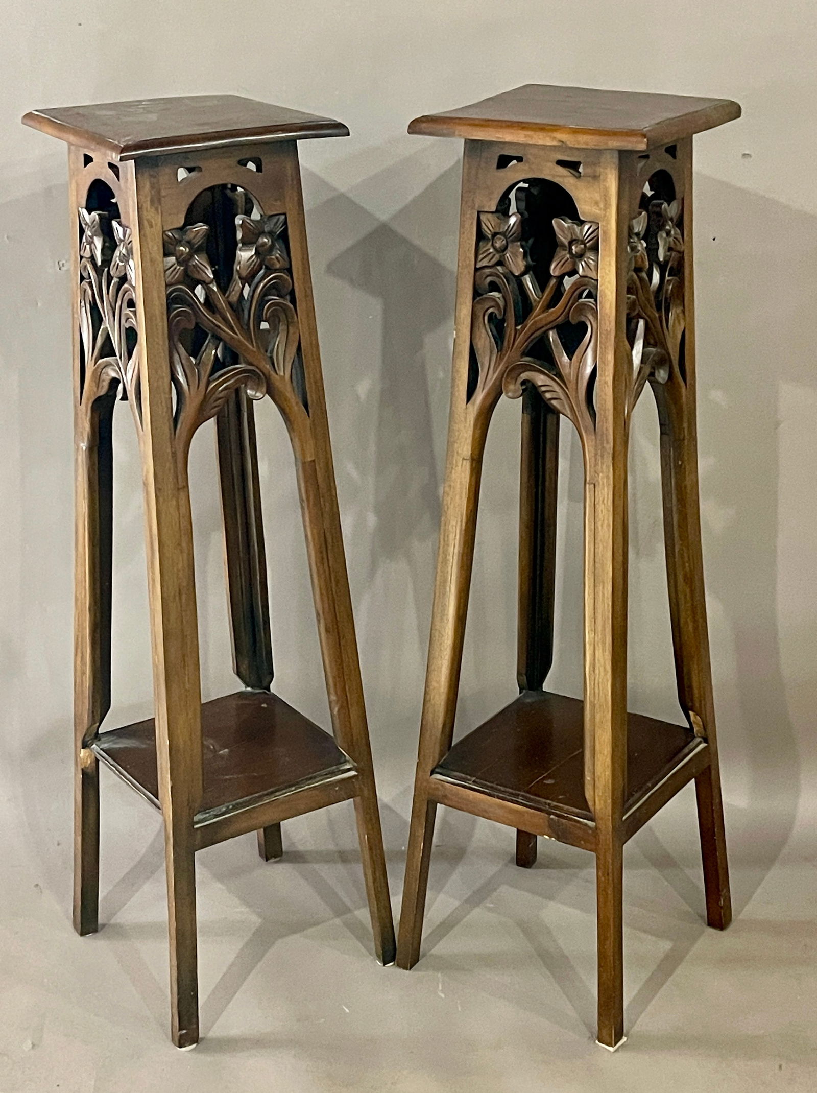 Pair of French Art Nouveau Mahogany Plant Stands (1 of 3)