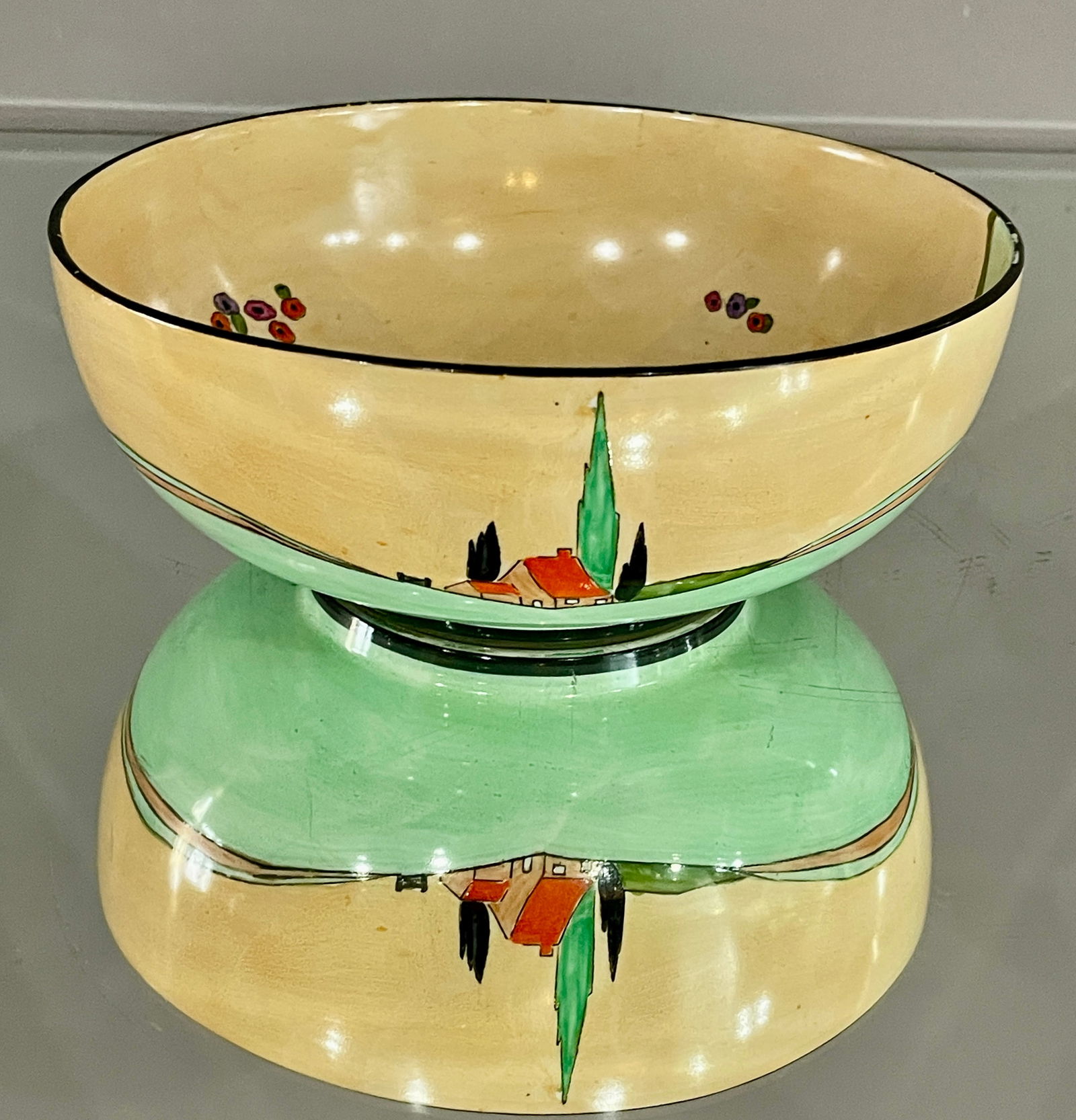 A Corona Ware Decorated Bowl: S. Hancock & Sons "Little Red Riding Hood" pattern #4348 R MARKS: signed on bottom DIMENSIONS: 3 1/2"t x 8"w ORIGIN: England CIRCA: 1910.