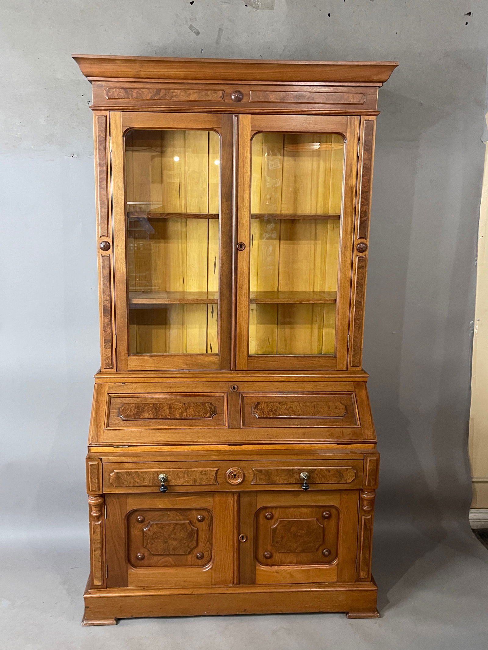 American Renaissance Walnut Secertary Bookcase (1 of 3)