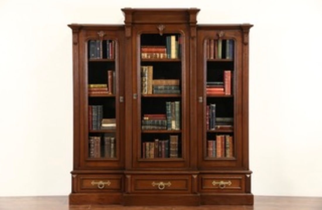19th Cent. Renaissance Walnut Triple Door Bookcase (1 of 1)