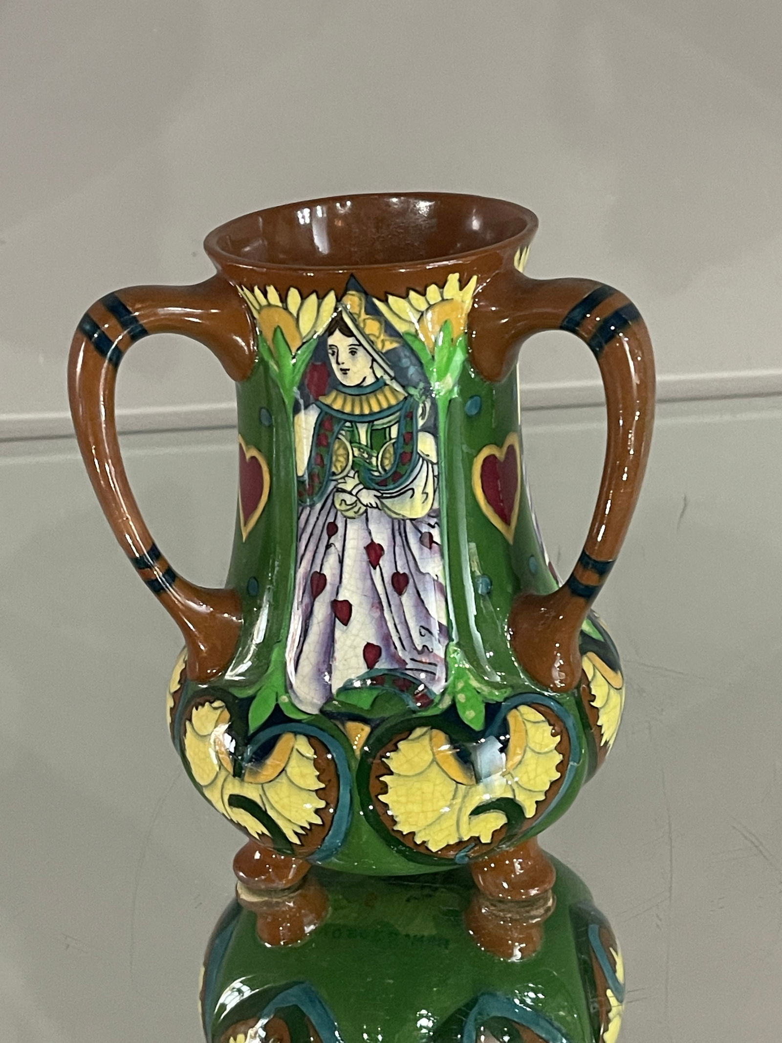 Wileman & Co. Foley Cylindrical 3-Handled Vase: Design by Frederick Rheed MARKS: signed on bottom DIMENSIONS: 6 1/2"t x 5"w ORIGIN: England CIRCA: 1910.