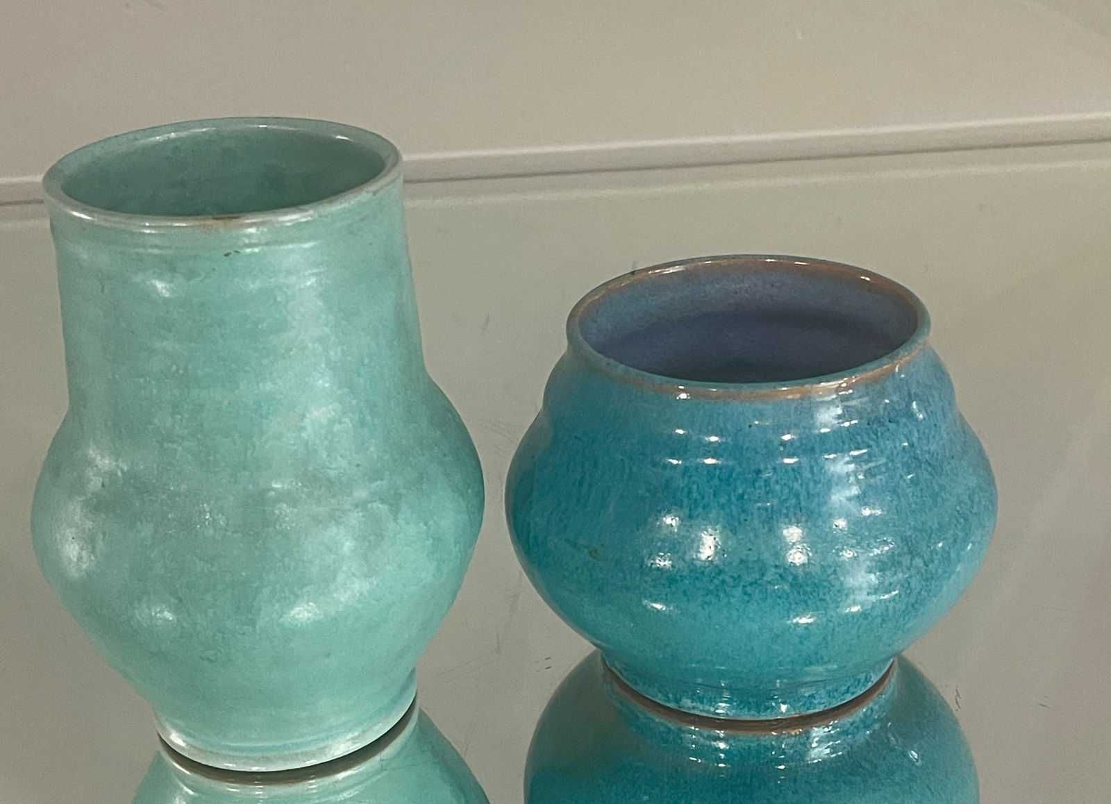Two Carter Stabler Adams Vases: Marks: signed on bottom DIMENSIONS: 5 1/2"-4", 3 1/2"-4" ORIGIN: England CIRCA: 1930.