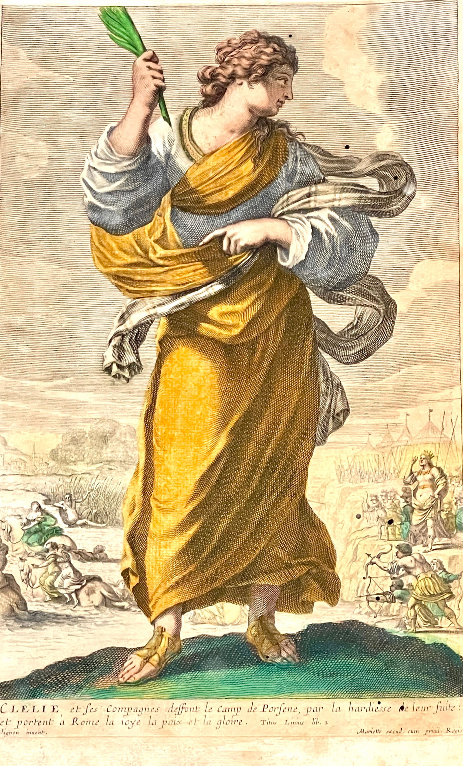 Clelie-Gilles Rousselet Hand Colored Engraving: Gilles Rousselet (1614-1686). DIMENSIONS: 14" x 8 1/2" ORIGIN: France CIRCA: 1639-1640.