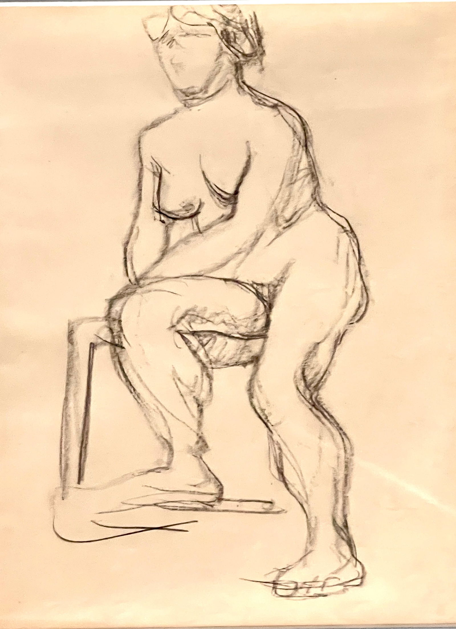 Albert Marquet (1875-1947) Black Pencil on Paper: Nude on stool. Rare two-sided framed piece of art. Albert Marquet became one of the fauve painters in Paris. PROVENANCE: Thierry de Maigrets Auction, Paris DIMENSIONS: sight 8 1/4" x 10x1/2" framed
