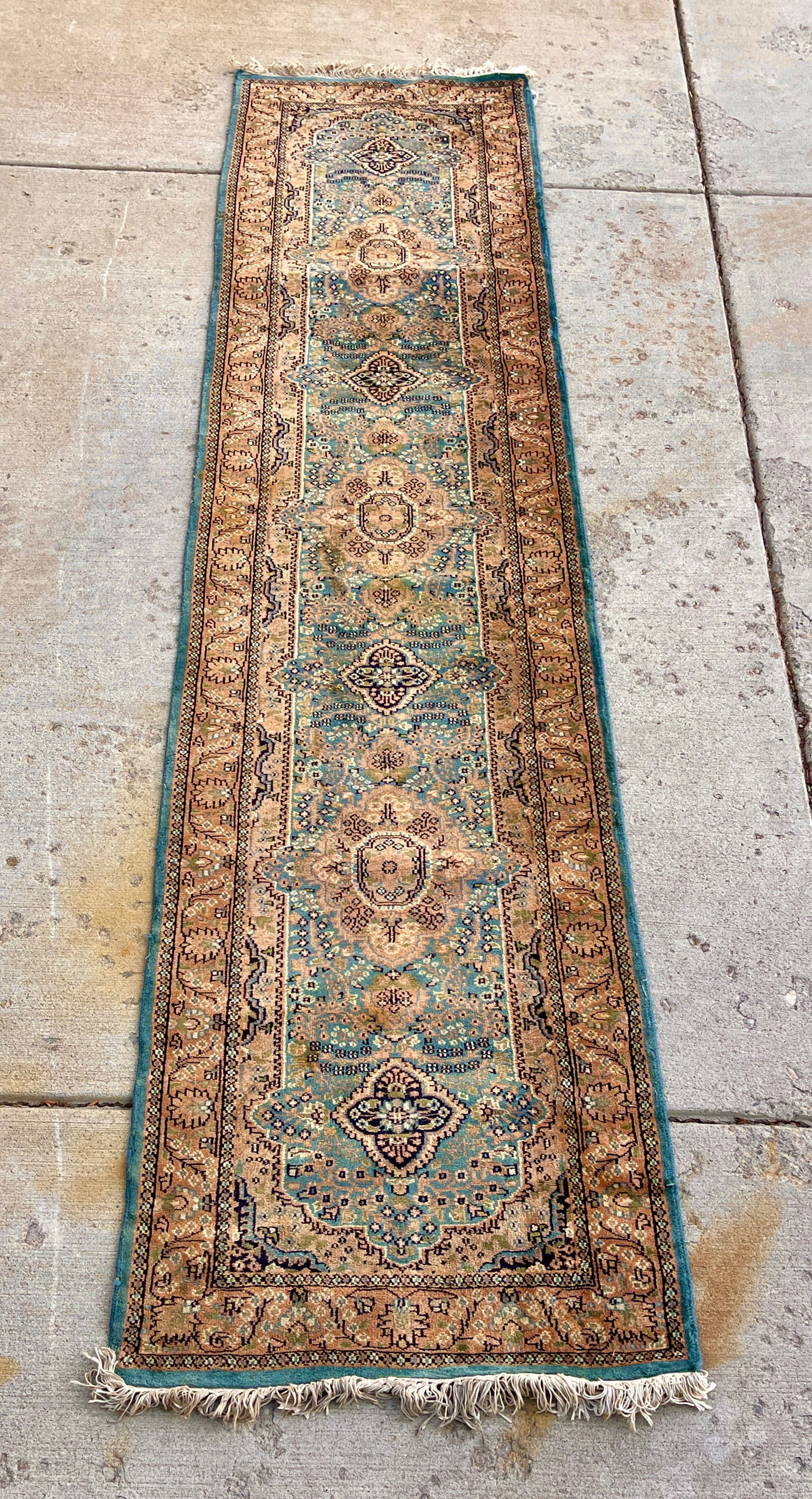 Vintage Persian Tabriz Runner: Hand tied, wool. DIMENSIONS: 11' x 25'5" ORIGIN: Turkey CIRCA: 1960.