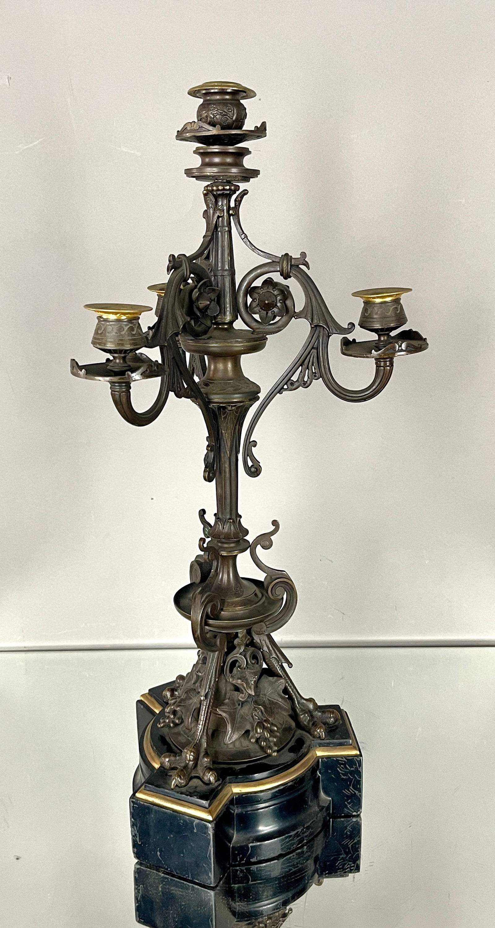 Fr. 19th Cent. Neoclassical Style Candelabra: Bronze and marble. DIMENSIONS: 23 1/2"t x 8"d ORIGIN: France CIRCA: 1880.