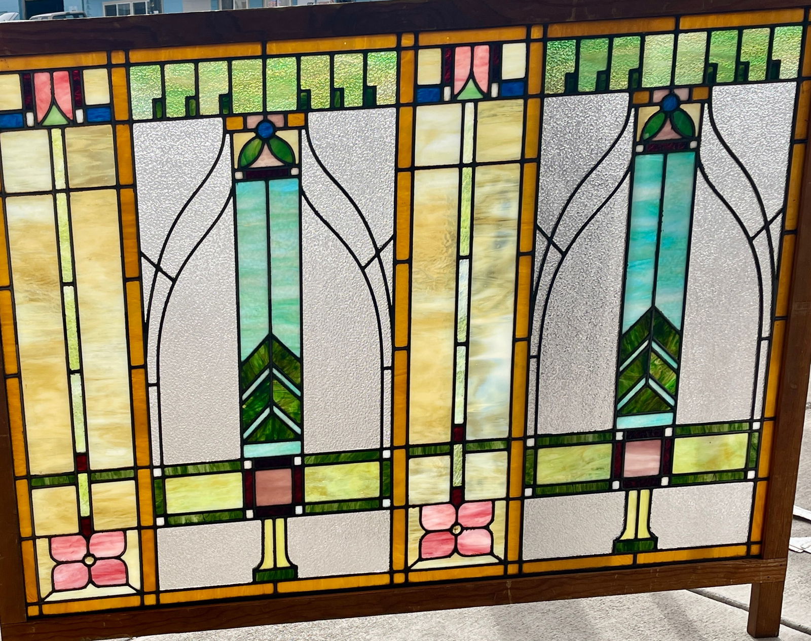 Lg. Arts & Crafts Stain & Leaded Glass Window (1 of 4)