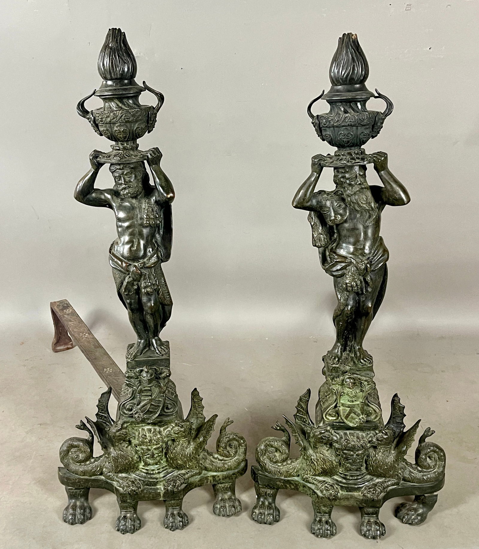 Monumental Pair of French Figural Bronze Andirons (1 of 6)