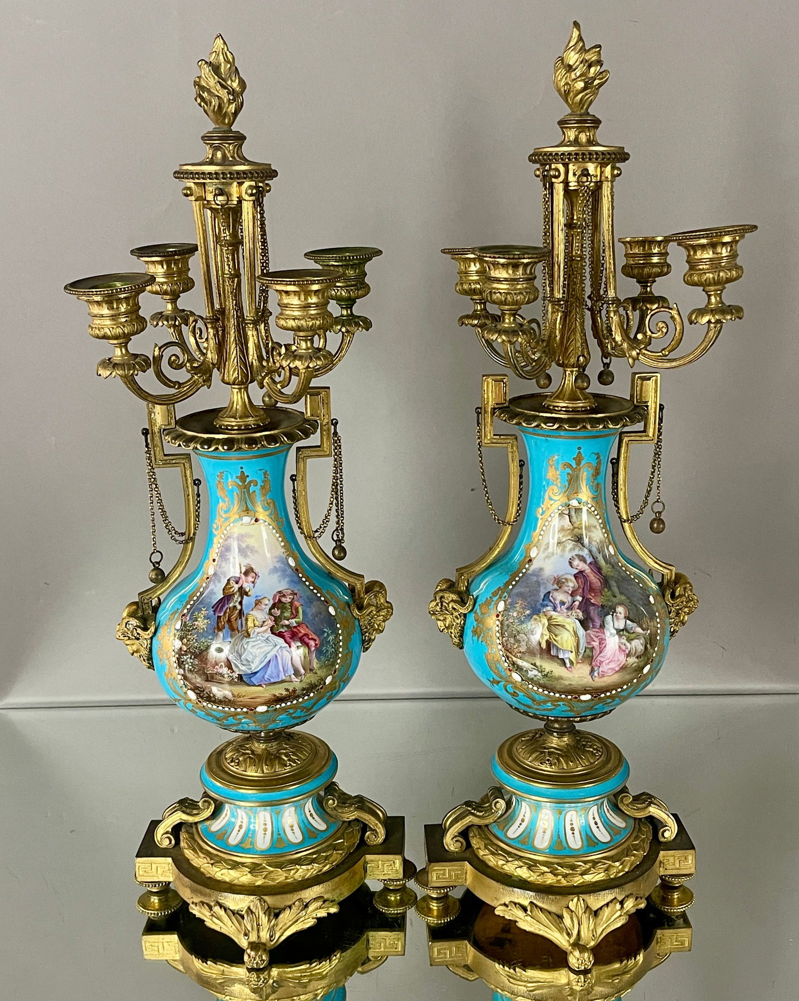 French Sevres 19th Cent. Gilted Bronze Candleabra (1 of 6)