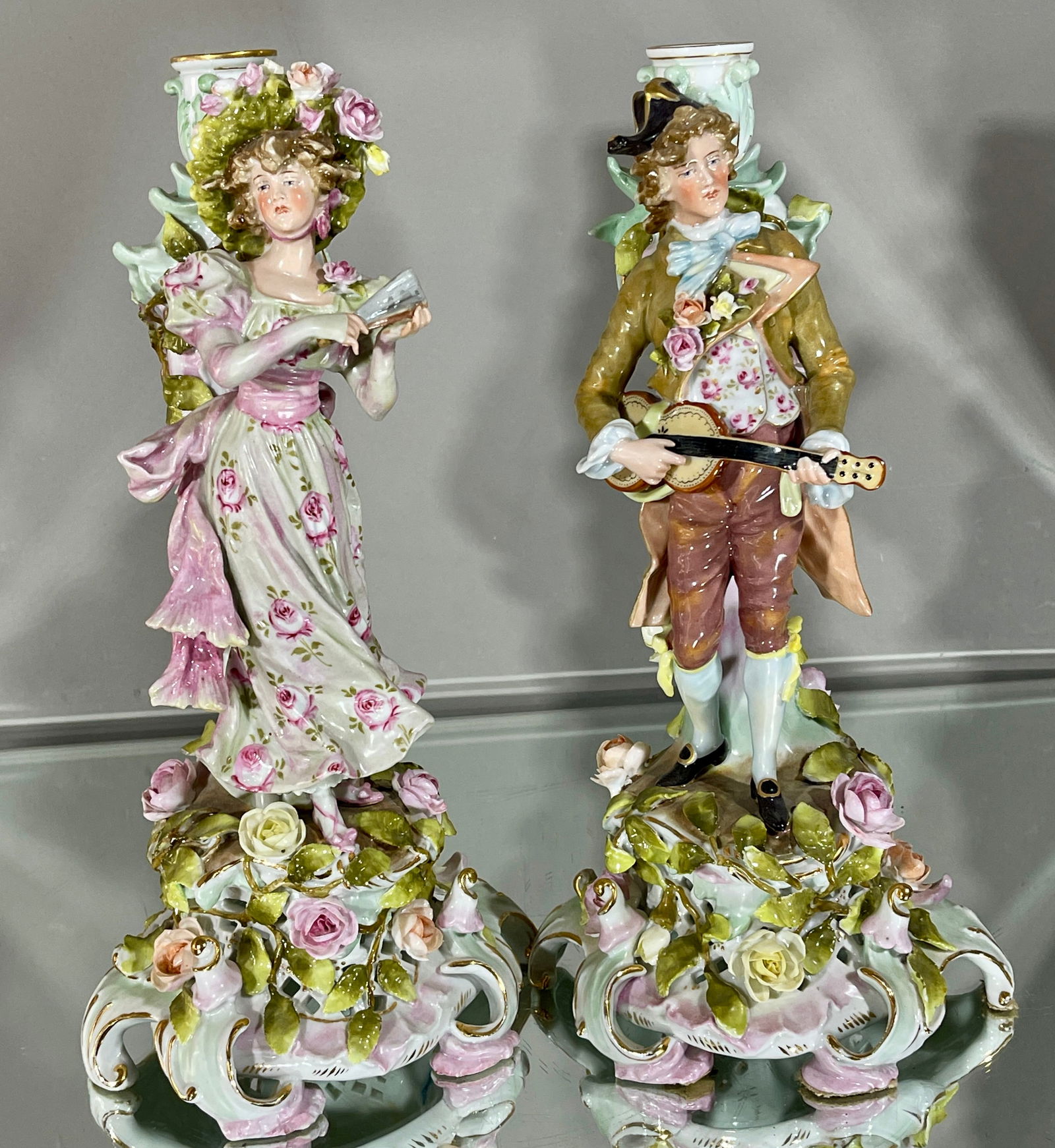 Pair of Dresdan Style Meissen Candlesticks (1 of 11)