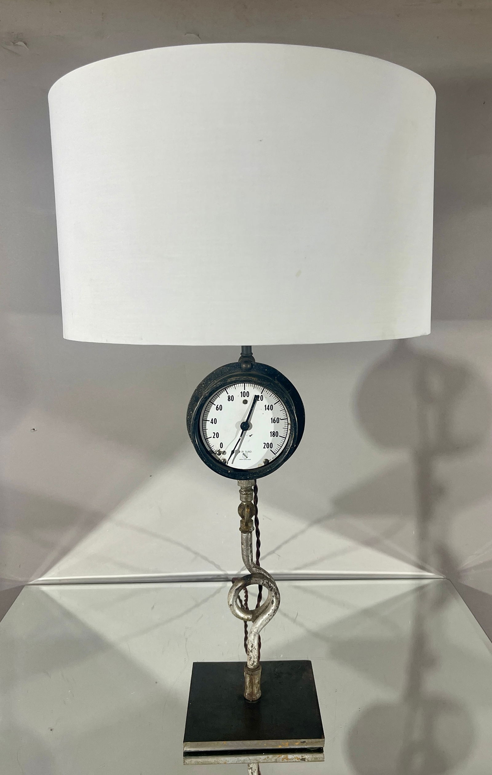 Ashcroft Industrial Pressure Gauge Lamp: CONDITION: rewired, in working order DIMENSIONS: 29"t x 17"w ORIGIN: USA CIRCA: 1920.