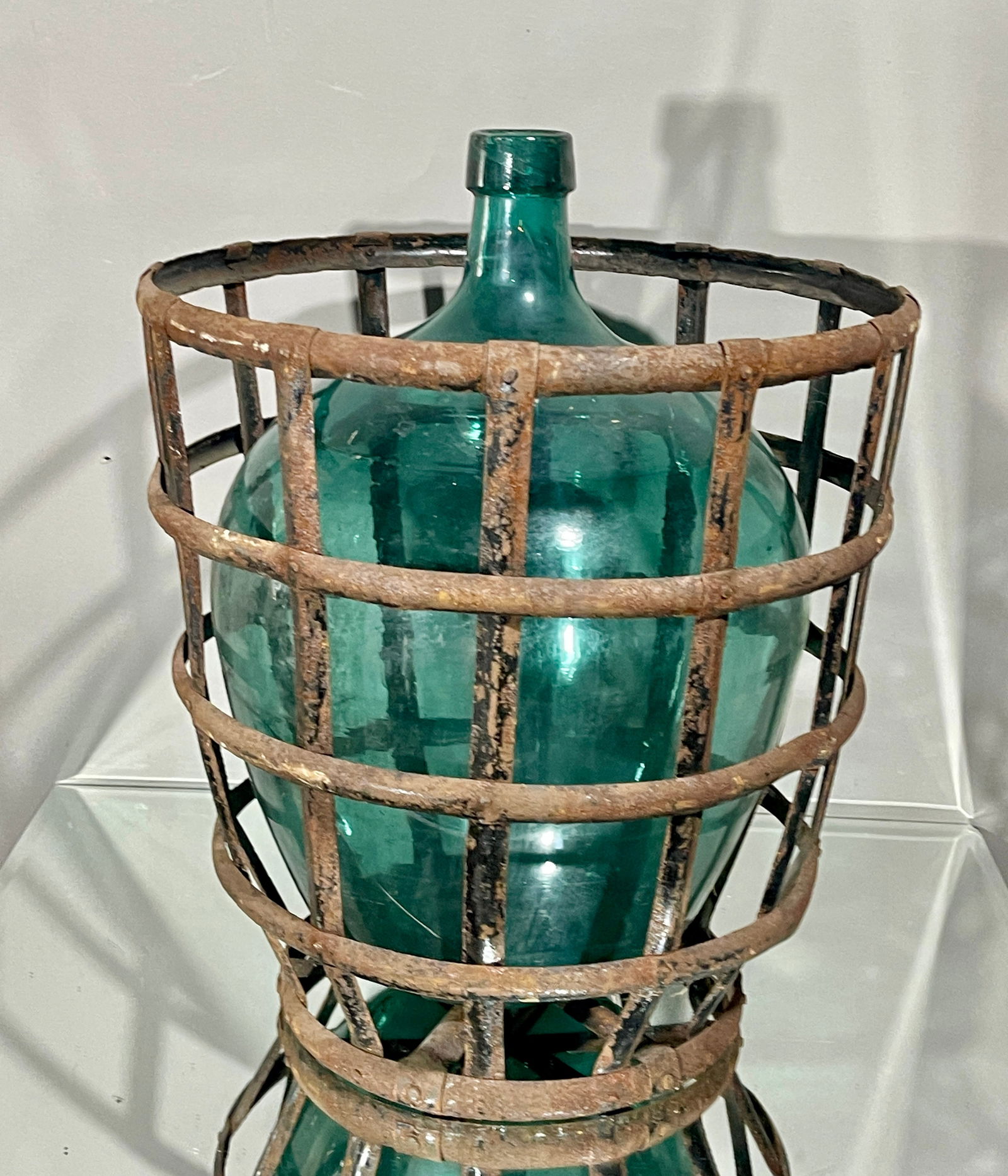 Early 20th Cent. French Demijohn & Metal Basket (1 of 1)