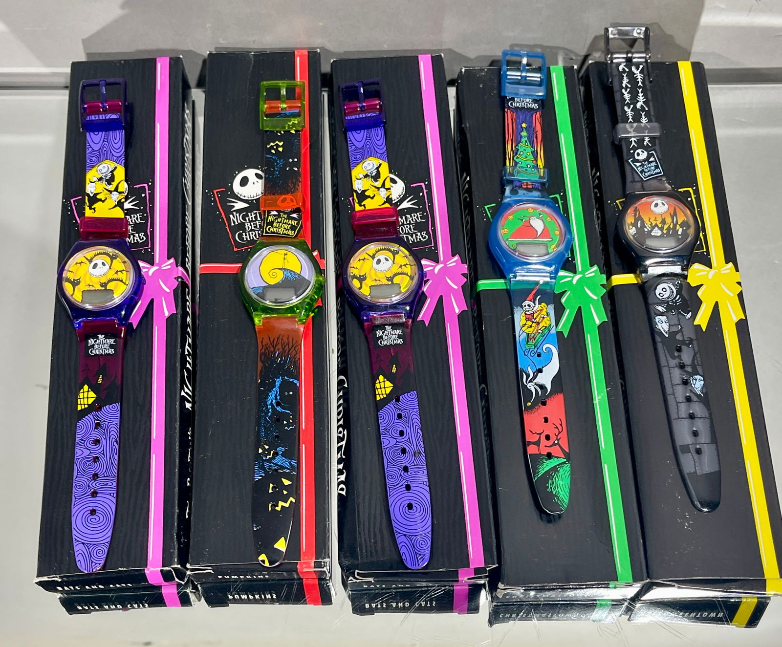 5 Vintage 90's Nightmare Before Christmas Watches: Wrist watches. In original boxes. CIRCA: 1990.