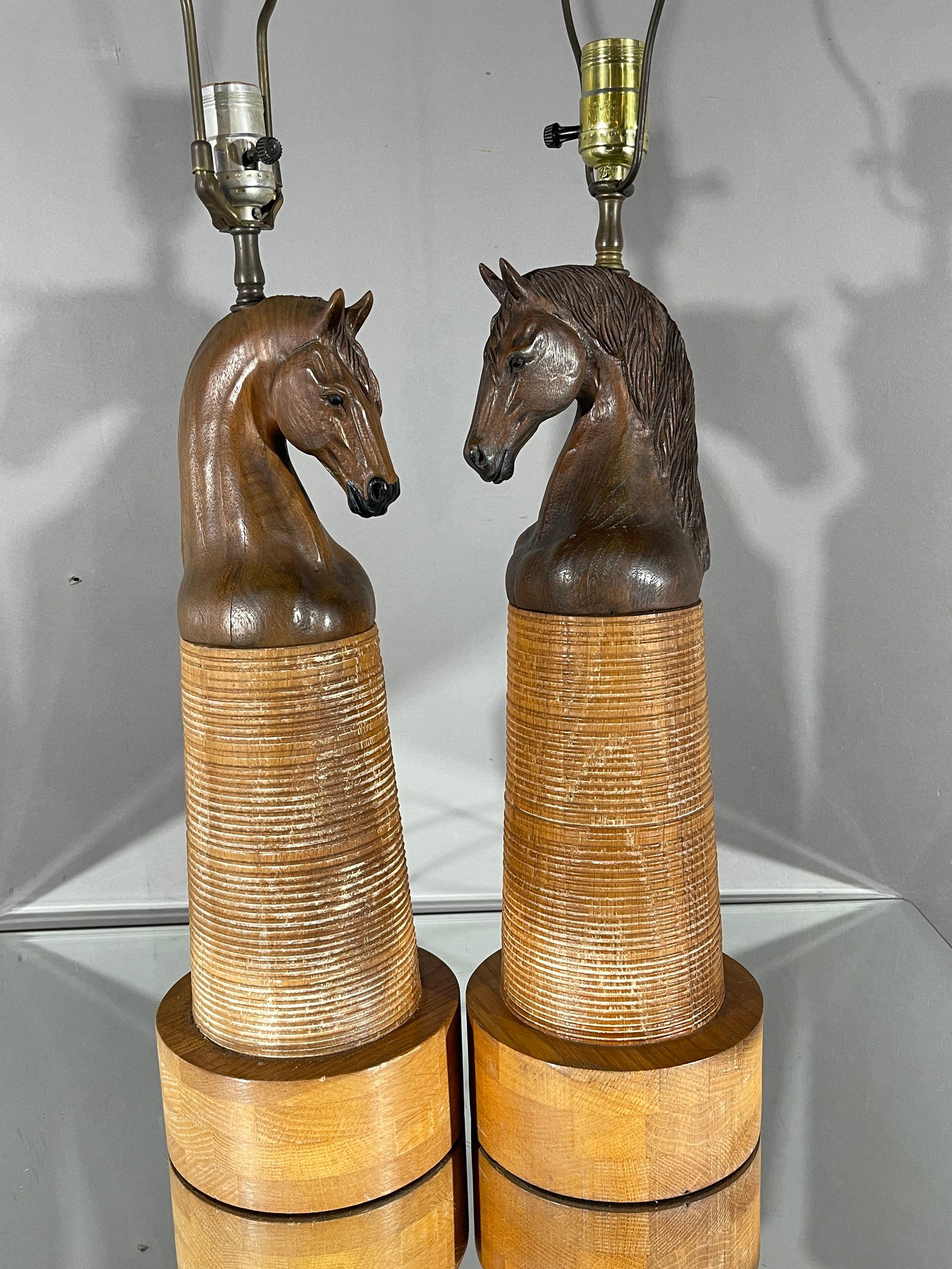 2 Vintage Wooden Horse Lamps by August Brandt for Ranch Oak Furniture ca. 1960: 1960