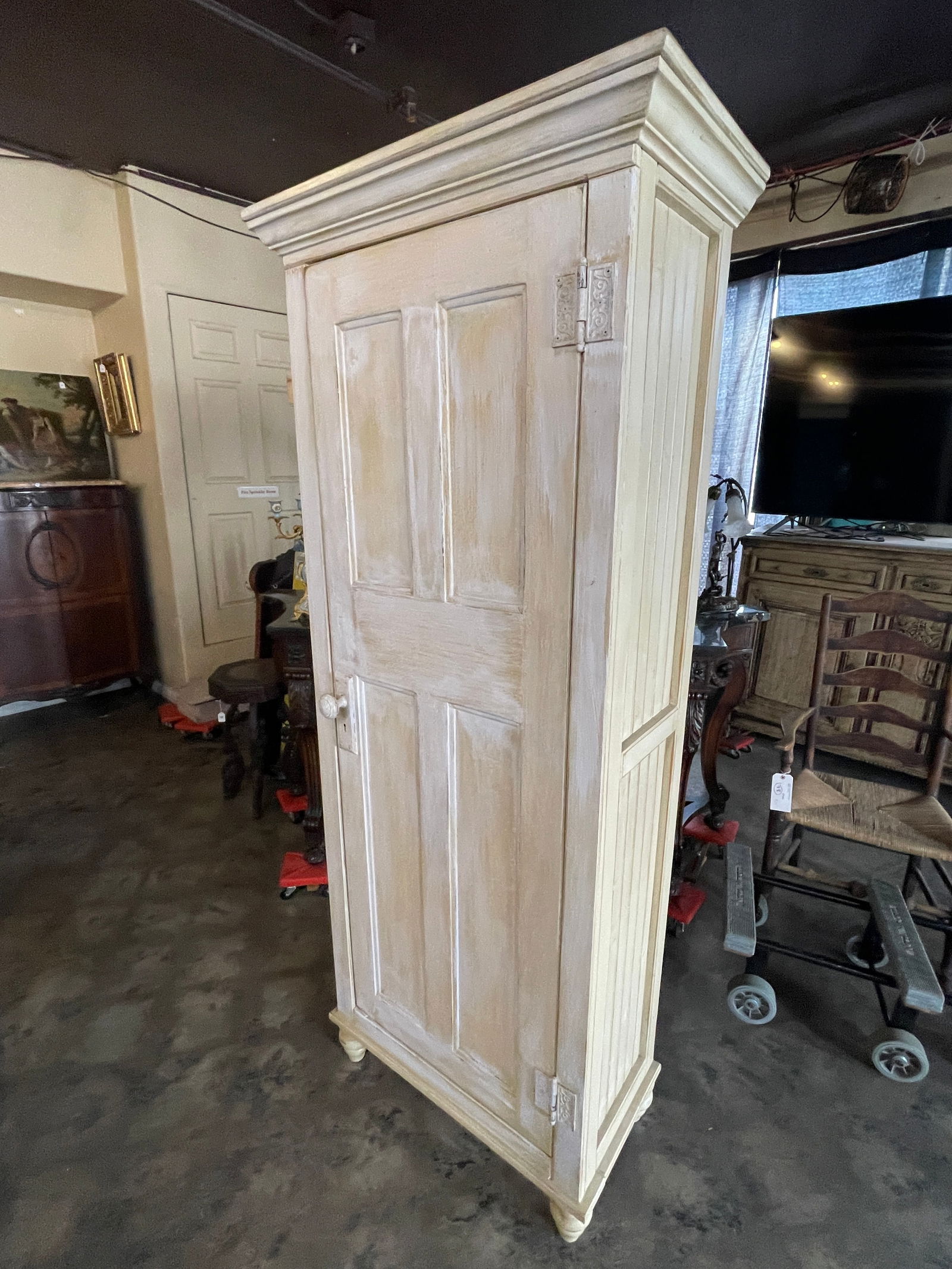 Tall Folk Art White Painting Cupboard (1 of 1)
