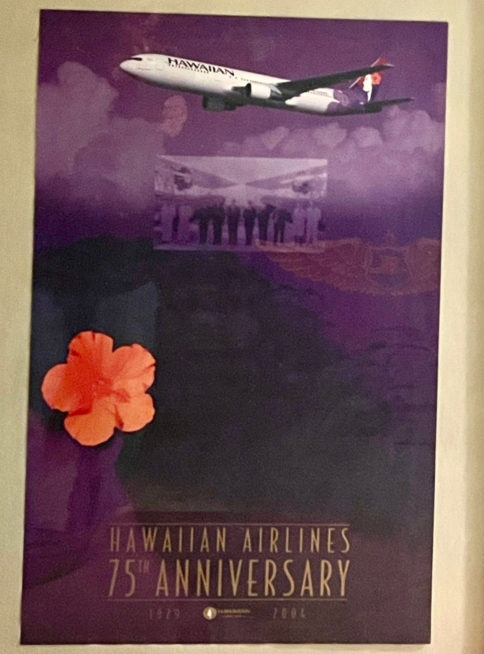 Hawaiian Airlines 75th Anniversary Poster Framed: DIMENSIONS: frame 37" x 25" CIRCA: 2005
