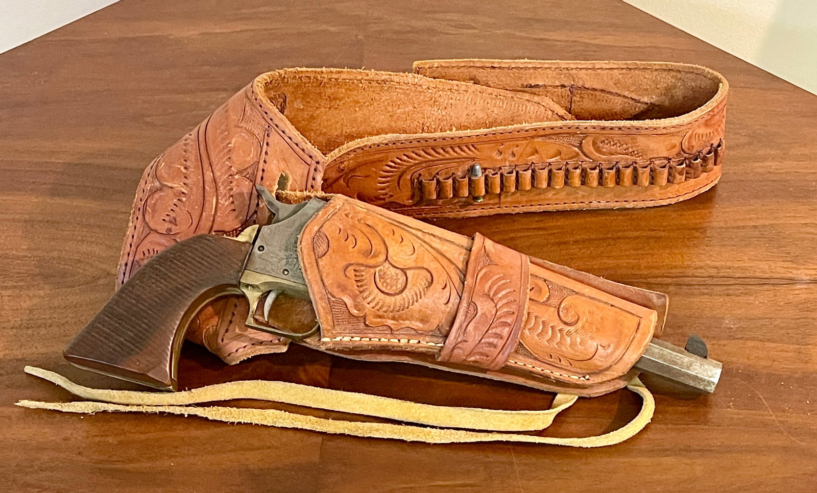 Western Style Brass Toy Gun and Holster: CIRCA: 1980
