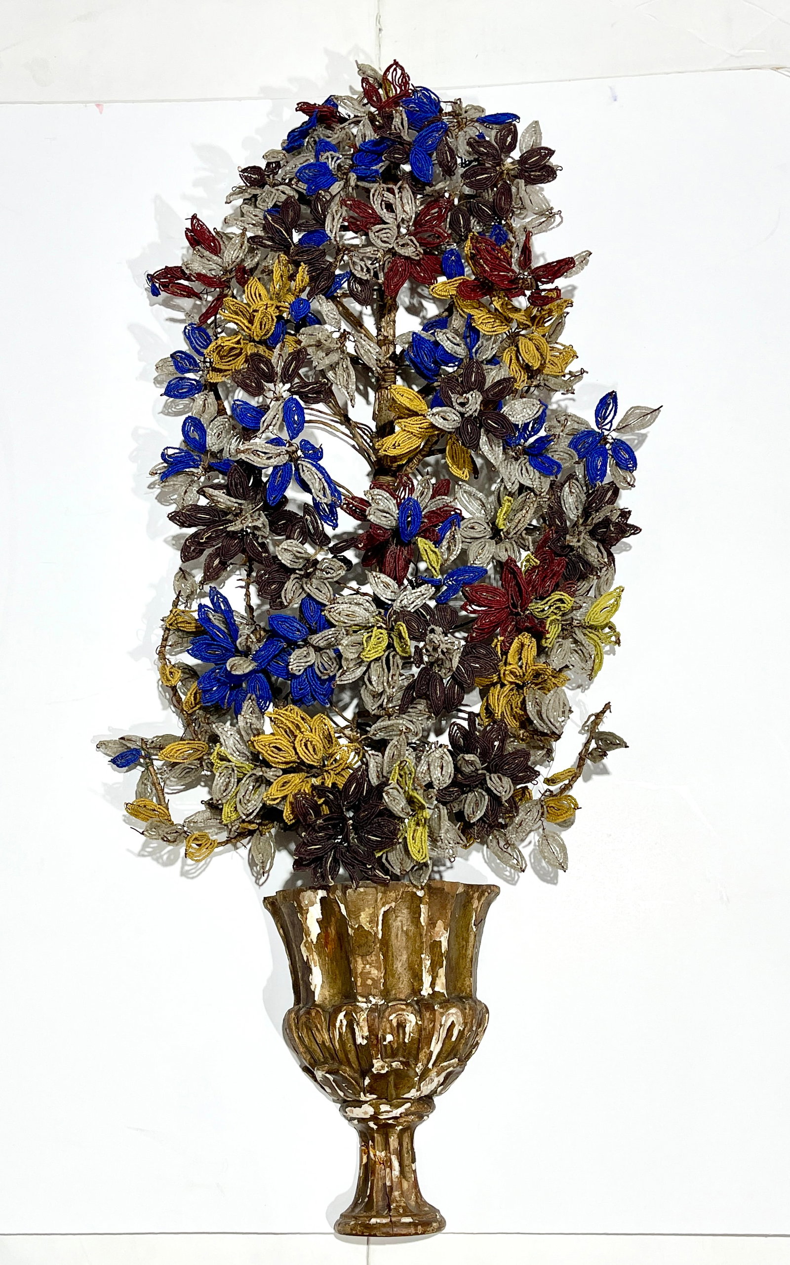 Rare French 19th c. Floral Topiary: Glass beaded construction with partial gold gilted wood base . In good original condition. 40”t. 16 1/2”w. France 1890