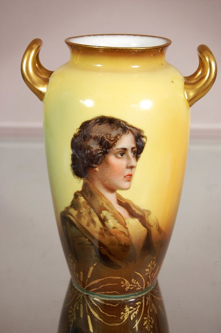 Bavarian Portrait vase: Hand decorated 8" t Signed R/G Bavarian