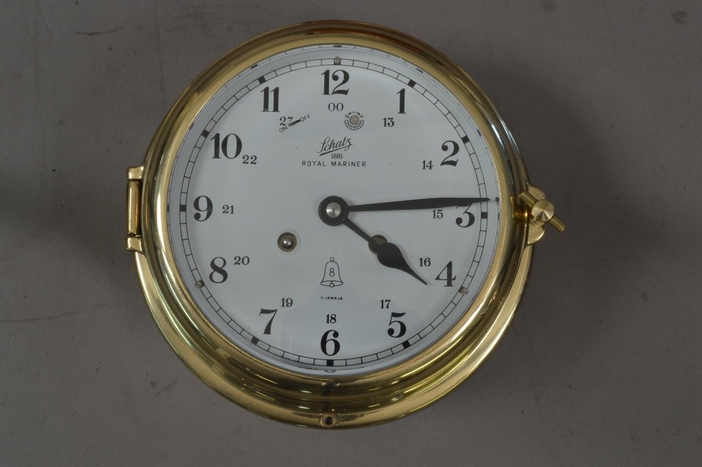 Schatz Royal Mariner Ships Bell Clock: Jewel Mount 5" dial. West Germany. Ca. 1950