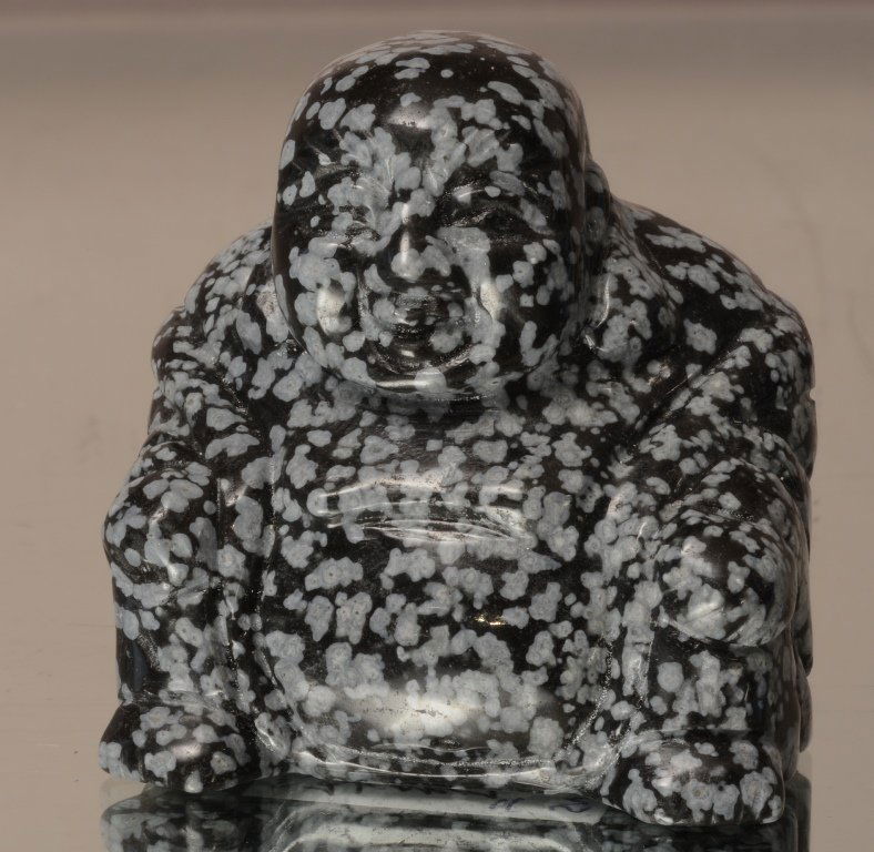 Chinese Happy Buddah figure: Obsidian 2" t. 20th Century
