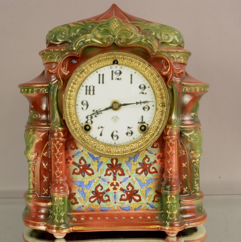 Ansonia "Arabian" Model Poreclain Mantel Clock: Ansonia "Arabian" Model Poreclain Mantel Clock. Porecelain Dial. Time & Strike. ca. 1900 12"hX10"w