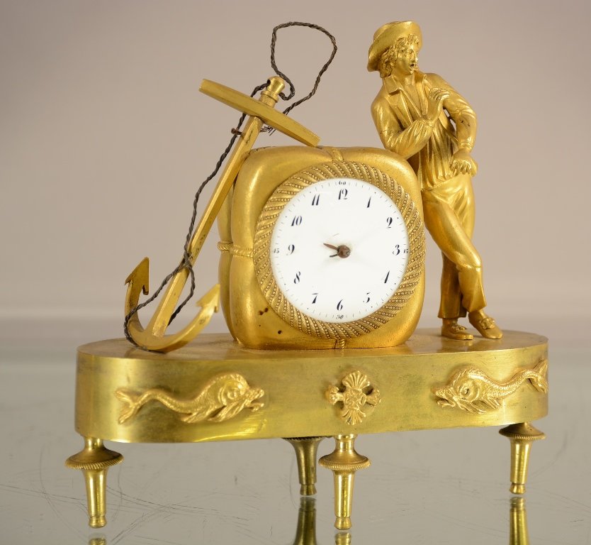 18th Century Dore' Bronze Dutch Antique Clock: Very Early Small Ornate 18th Century Dore' Dutch Gilt Bronze Antique Clock by "William Gib" in Rotterdam, Netherland. Pull String Wind, with Fully Engraved Back Plate Gilt Movement. Please Note This R